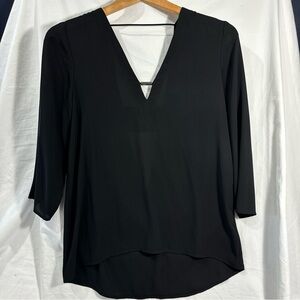 Express Sheer Black 3/4 Sleeve V-Neck Blouse XS Business Casual Low Back EUC
